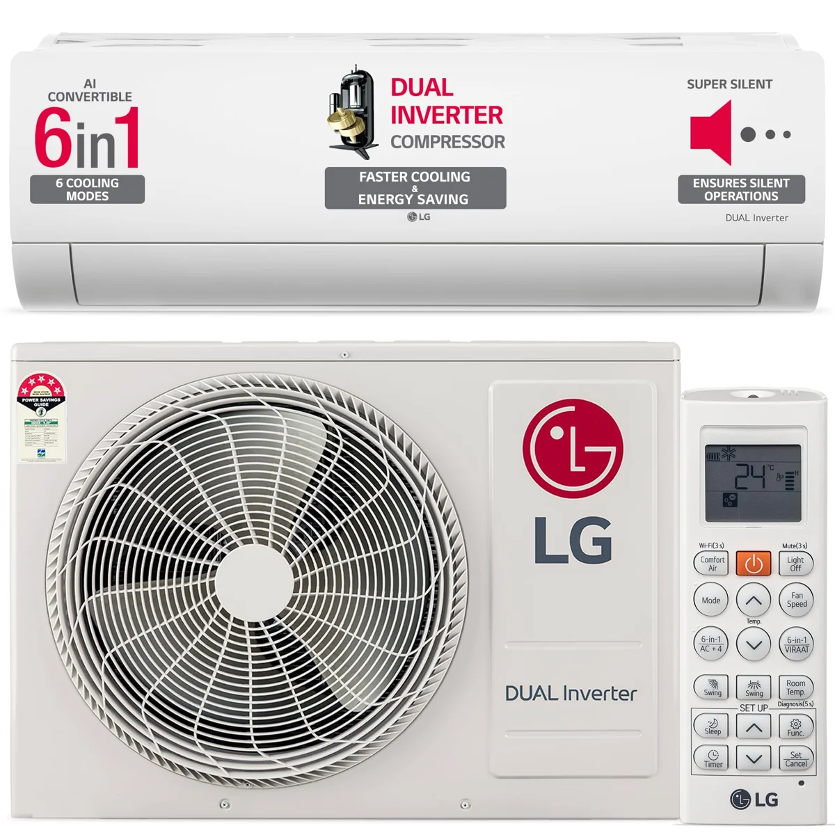 LG 1.5 Ton 5 Star AI Dual Inverter AC front view